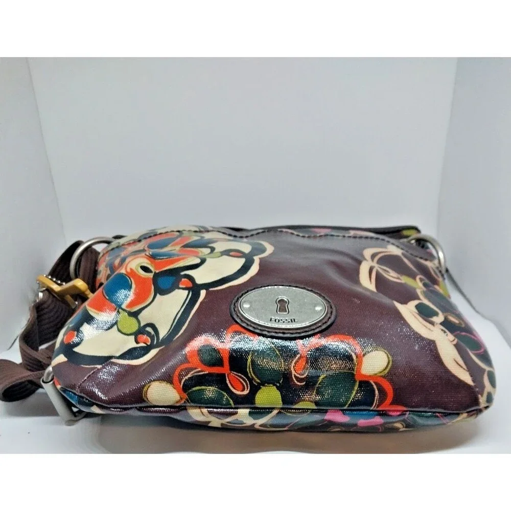 Fossil Key-per Shoulder/Cross Body Purse Adj Strap Coated Canvas 11 x 11.5”